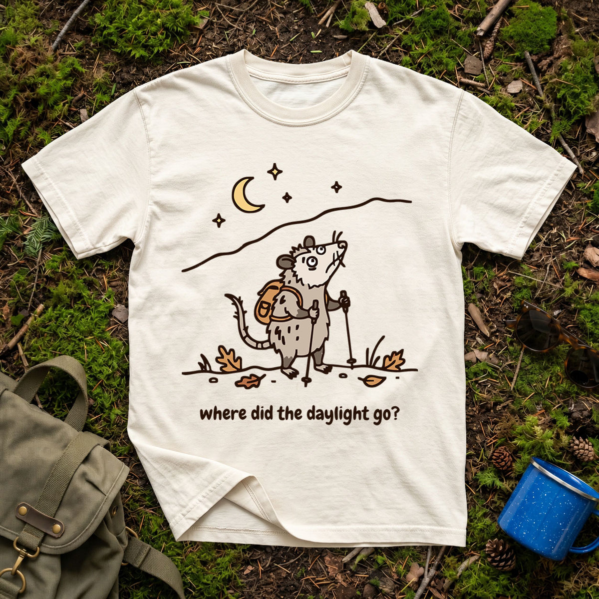 Where Did the Daylight Go? Possum Hiking T-Shirt