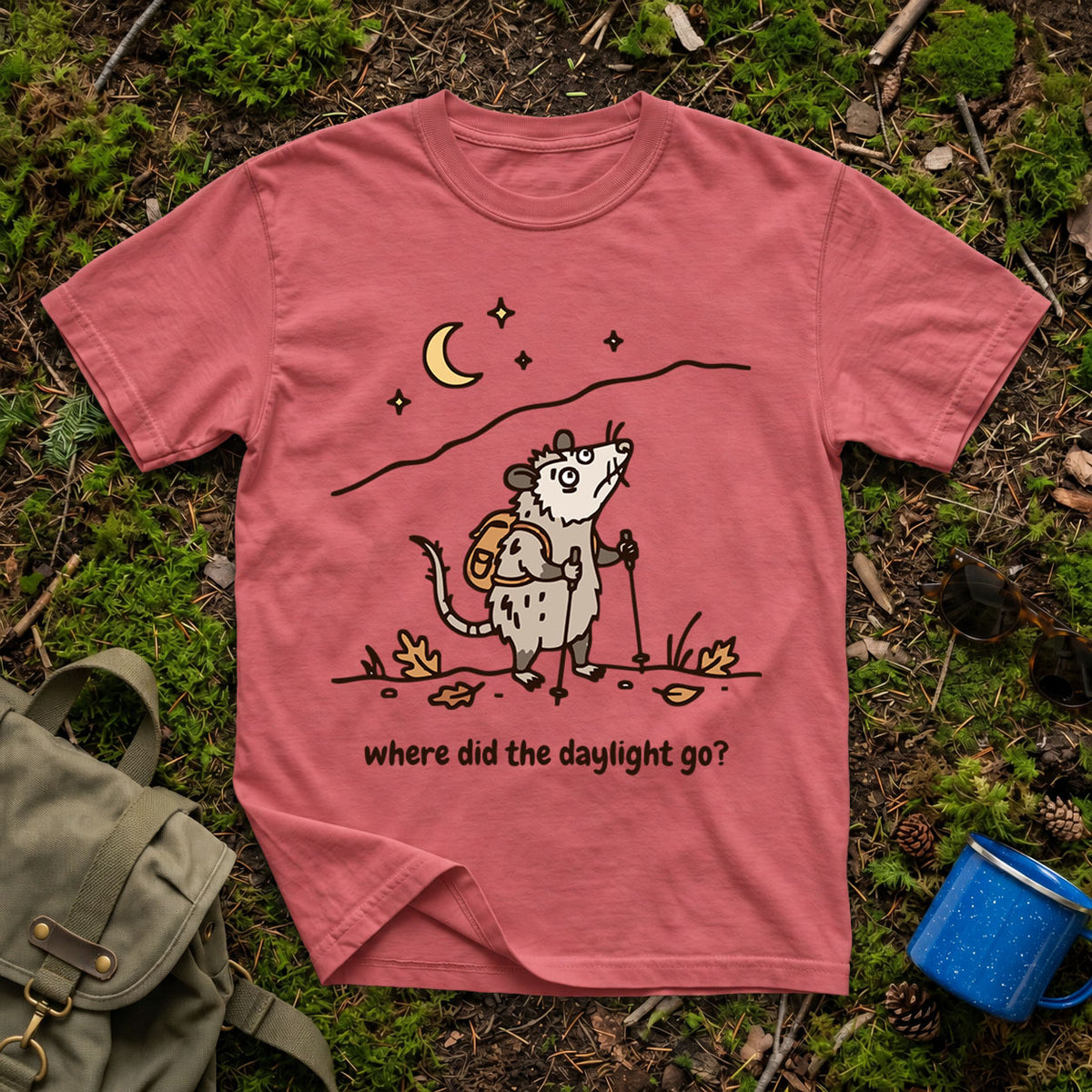 Where Did the Daylight Go? Possum Hiking T-Shirt