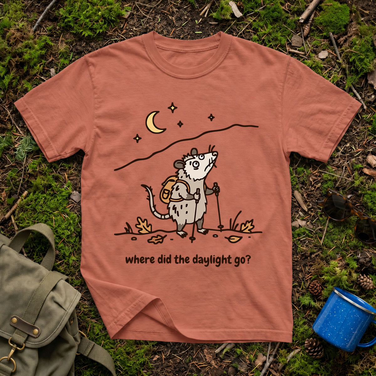 Where Did the Daylight Go? Possum Hiking T-Shirt