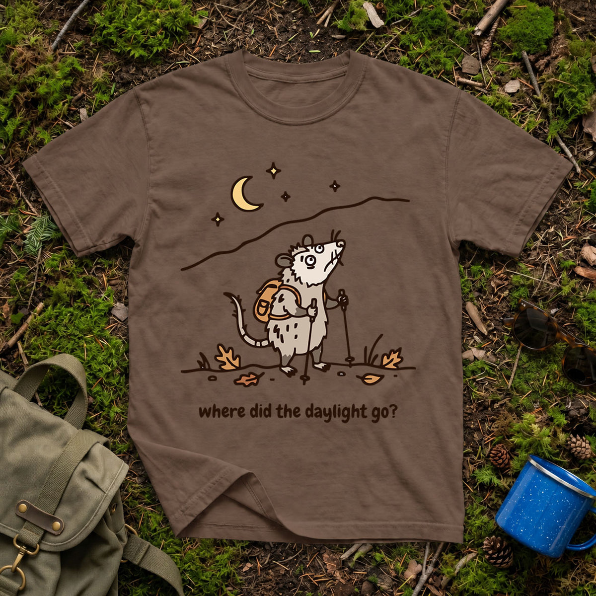 Where Did the Daylight Go? Possum Hiking T-Shirt