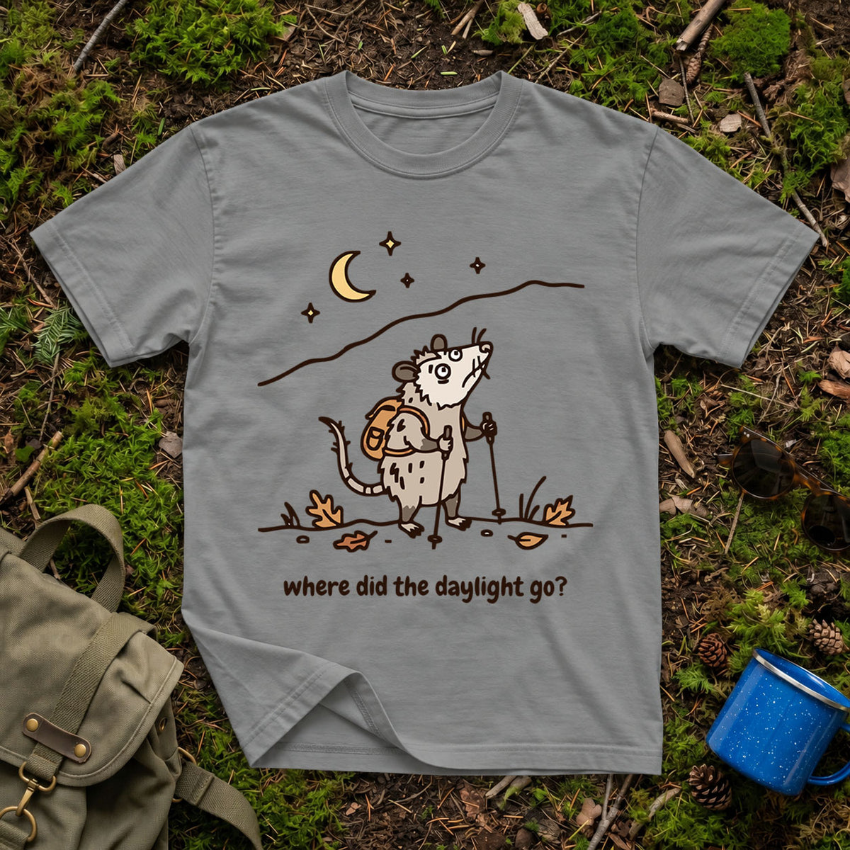 Where Did the Daylight Go? Possum Hiking T-Shirt